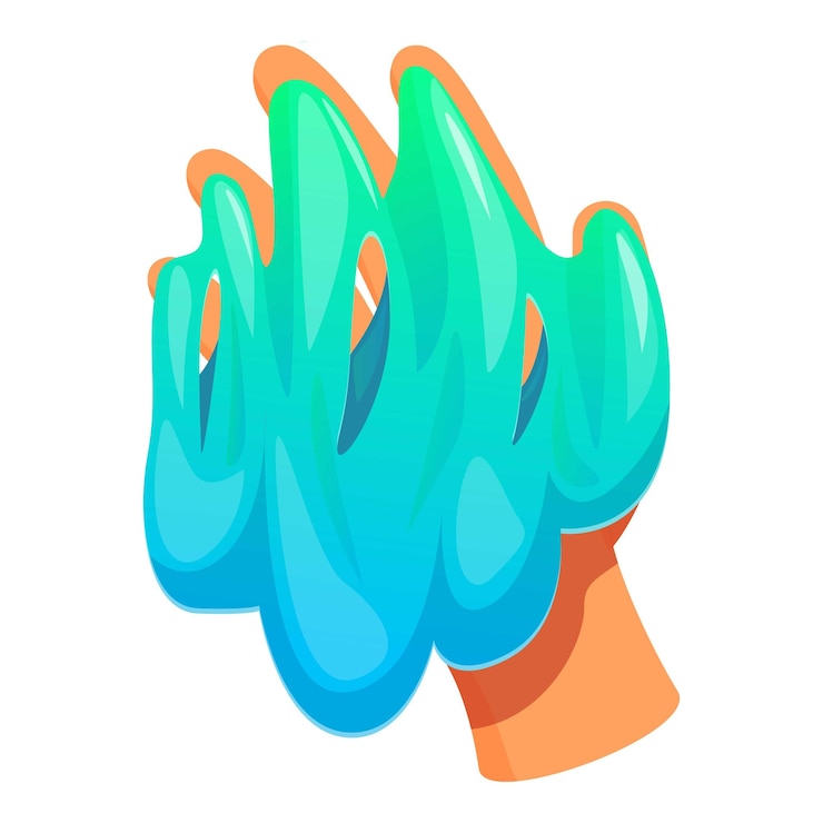 Vector ilustración de la mano sosteniendo el limo azul y verde que fluye