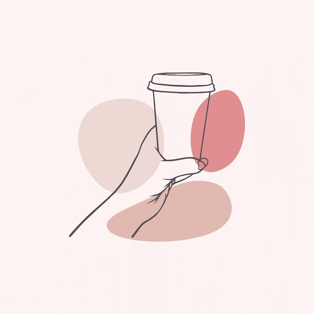 Ilustración de una mano sosteniendo una taza de café en estilo de arte en línea