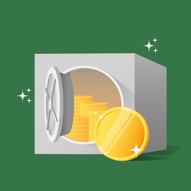 Ilustración de mano vectorial de la caja fuerte de almacenamiento de dinero