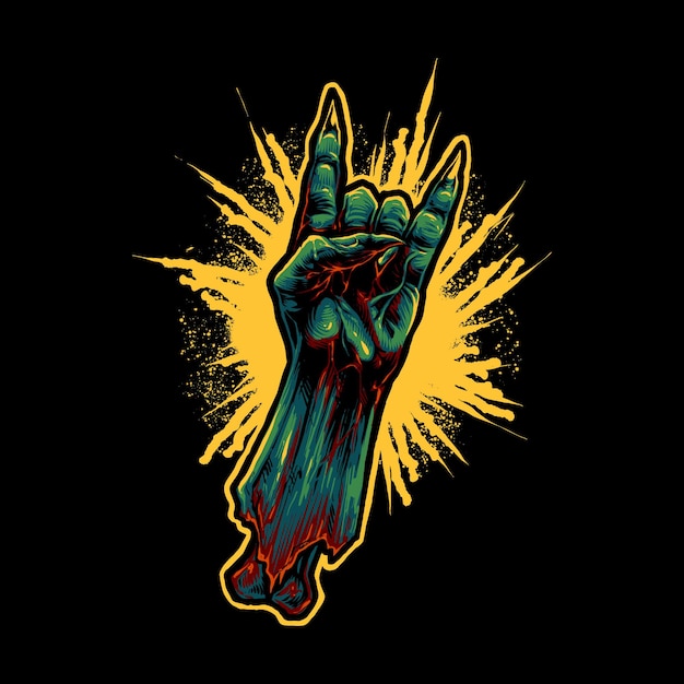 La ilustración de la mano del zombi rockero