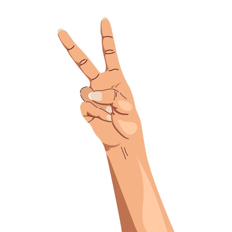 Vector ilustración de manos asiáticas gesticulando signo de paz sobre fondo blanco