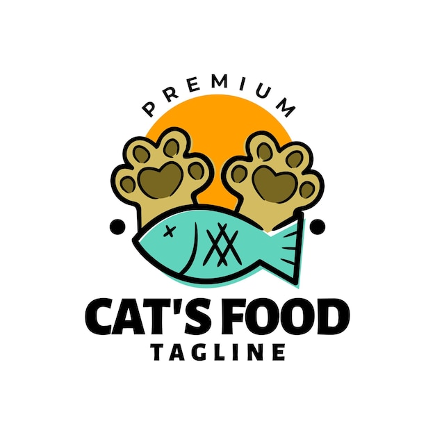 Ilustración de manos de gato y un pez muerto bueno para el logotipo de comida para gatos o cualquier negocio relacionado con gatos