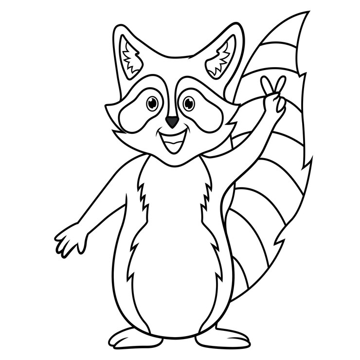 Vector ilustración de manos de onda de dibujos animados de mapache