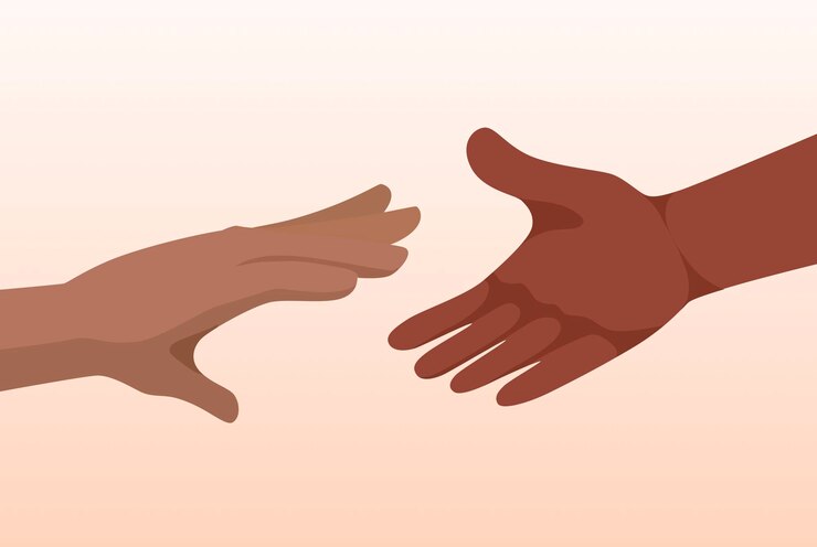 Vector ilustración de manos que se acercan una a la otra una mano de piel oscura ayuda imagen de ayuda