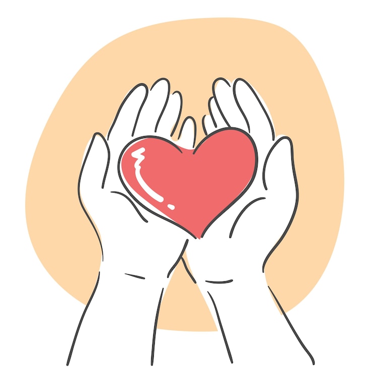Ilustración de manos sosteniendo en forma de corazón