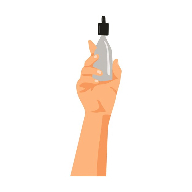 Ilustración de las manos de Woman39s con diferentes productos cosméticos en botellas