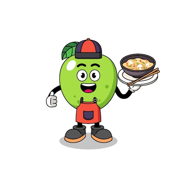 Ilustración de manzana verde como un diseño de personajes de chef asiático
