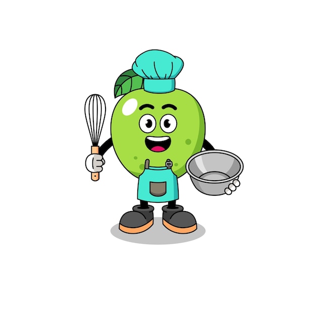 Ilustración de manzana verde como diseño de personajes de chef de panadería