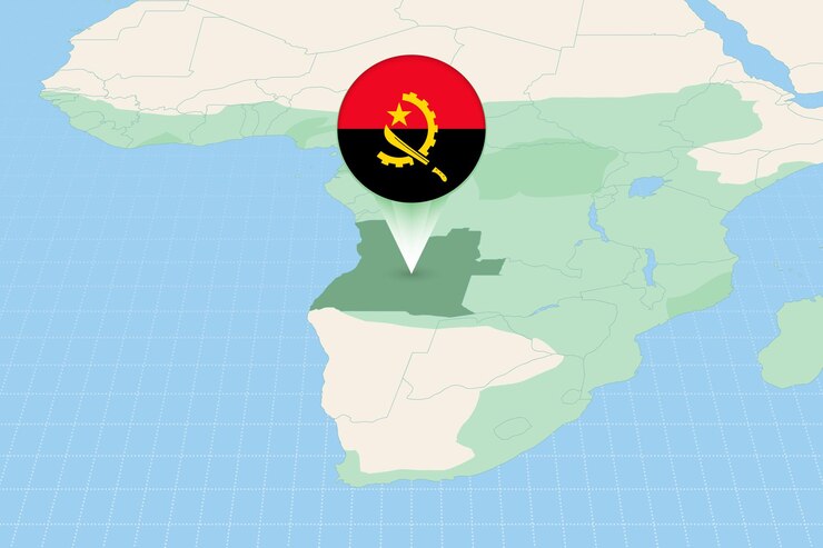 Vector ilustración del mapa de angola con la bandera ilustración cartográfica de angola