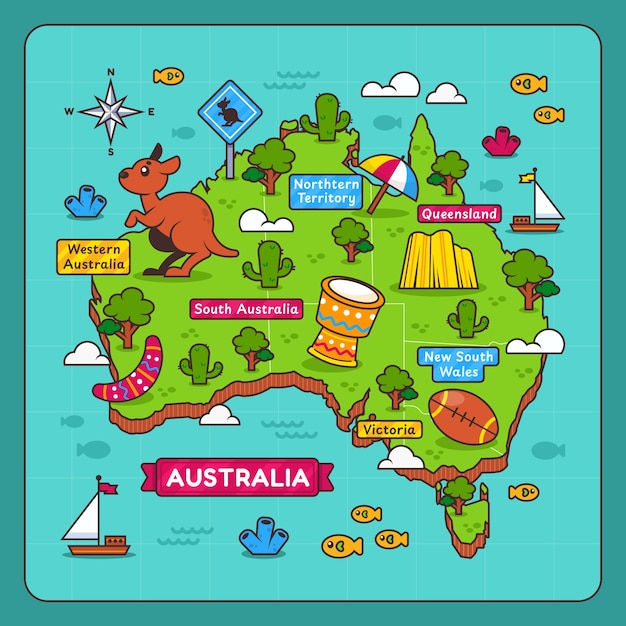 Ilustración del mapa de Australia dibujada a mano