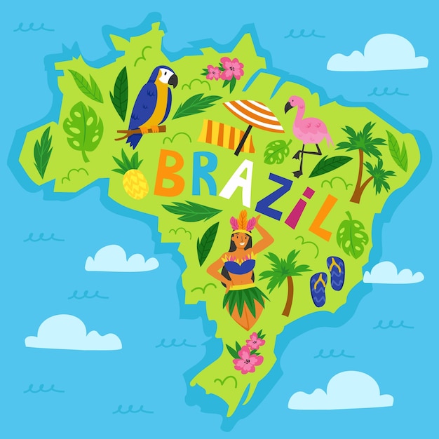 Vector ilustración del mapa de brasil dibujada a mano