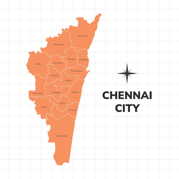 Vector ilustración del mapa de la ciudad de chennai mapa de la ciudad en la india