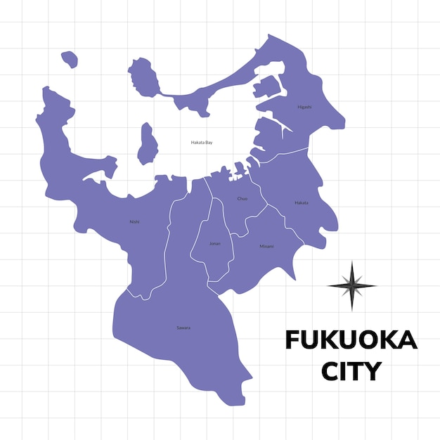 Vector ilustración del mapa de la ciudad de fukuoka mapa de la ciudad en japón