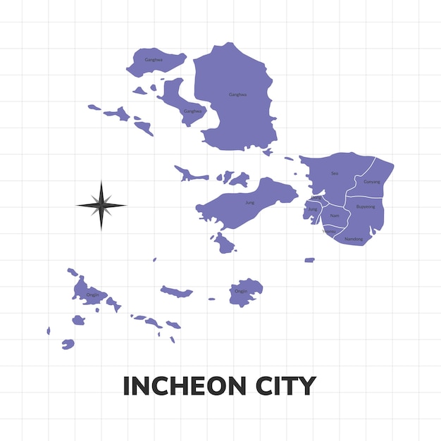 Ilustración del mapa de la ciudad de Incheon Mapa de ciudades de Corea del Sur