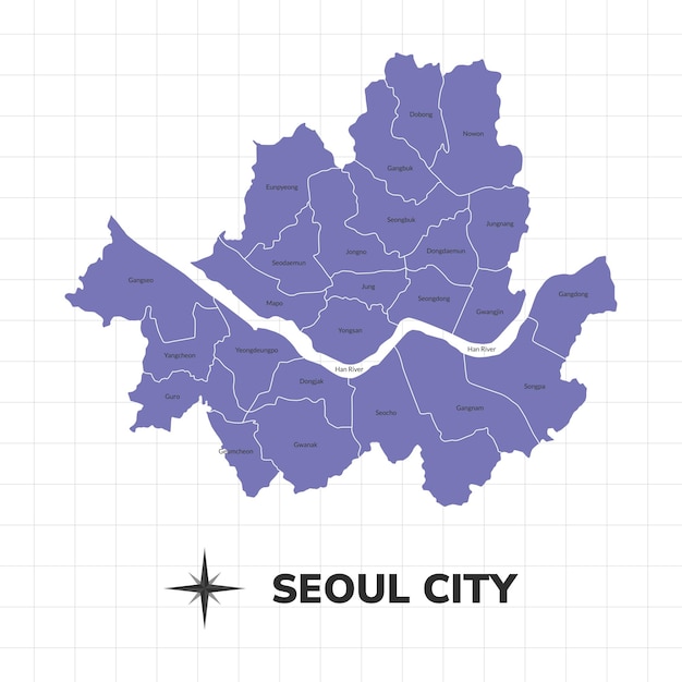 Vector ilustración del mapa de la ciudad de seúl mapa de la ciudad en corea del sur