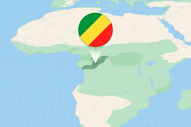 Vector ilustración del mapa del congo con la bandera ilustración cartográfica del congo y los países vecinos