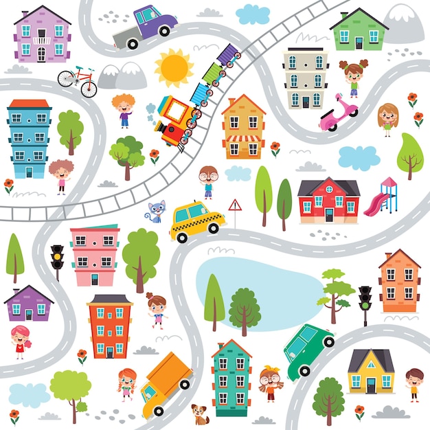 Ilustración de un mapa dibujado a mano para niños