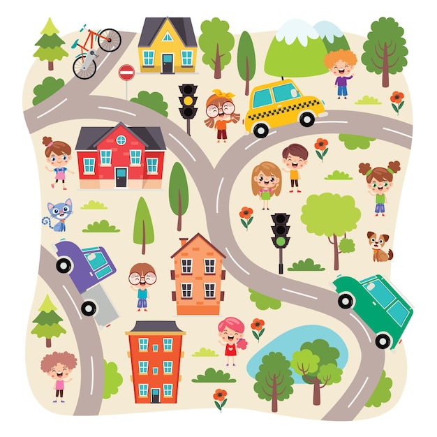 Ilustración de un mapa dibujado a mano para niños