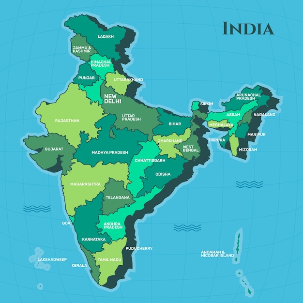 Ilustración del mapa de la India dibujada a mano