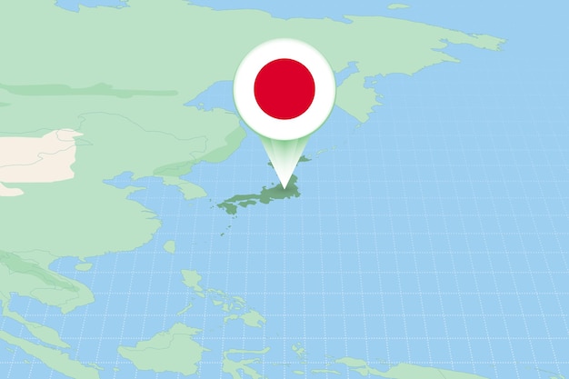 Ilustración del mapa de japón con la bandera ilustración cartográfica de japón y los países vecinos