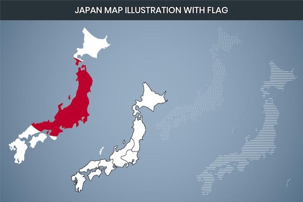 Ilustración del mapa de Japón con bandera