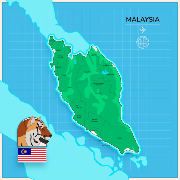 Ilustración del mapa de Malasia dibujada a mano