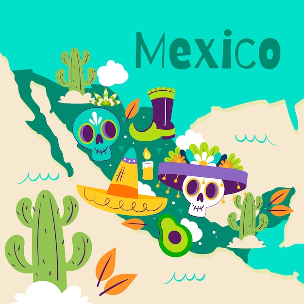 Ilustración del mapa de México dibujada a mano