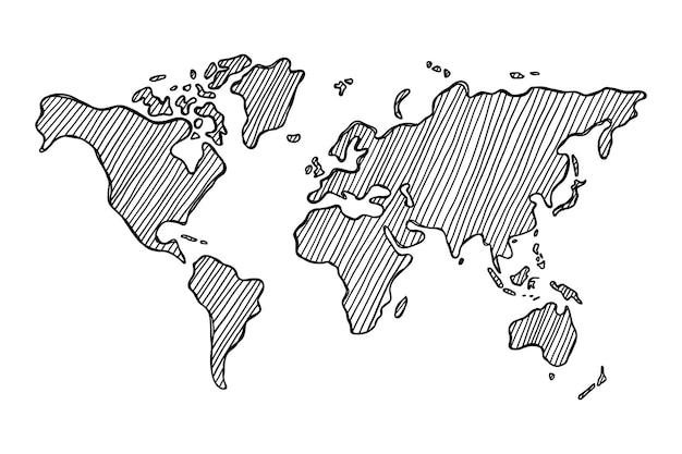 Ilustración del mapa del mundo dibujada a mano