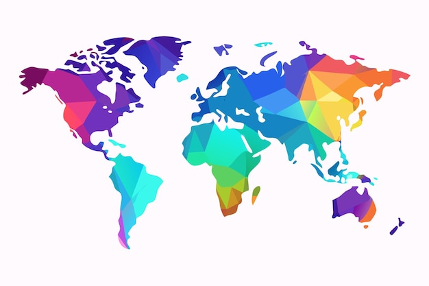 Ilustración del mapa del mundo iridescente sobre un fondo blanco