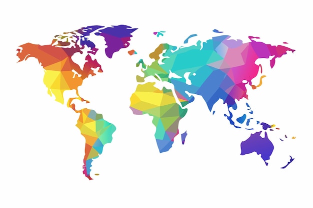 Ilustración del mapa del mundo iridescente sobre un fondo blanco