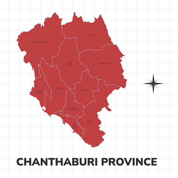 Vector ilustración del mapa de la provincia de chanthaburi mapa de la provincia de tailandia