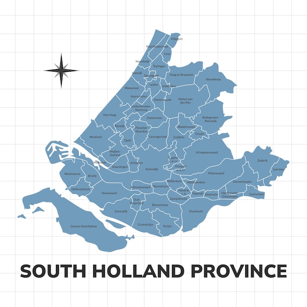 Ilustración del mapa de la provincia de Holanda del Sur Mapa de la provincia en los Países Bajos