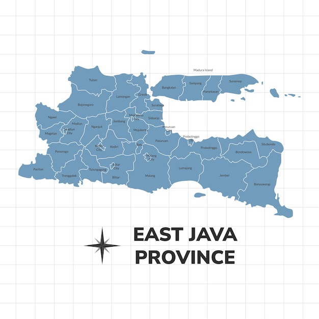 Ilustración del mapa de la provincia de Java Oriental Mapa de la provincia en Indonesia