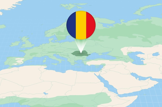 Ilustración del mapa de Rumania con la bandera Ilustración cartográfica de Rumania y los países vecinos