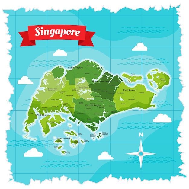Ilustración del mapa de Singapur dibujada a mano