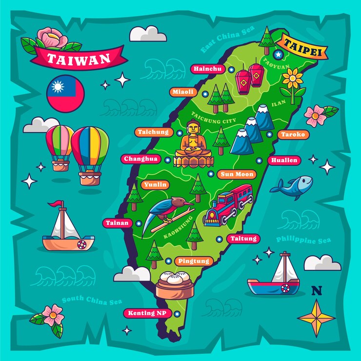Vector ilustración del mapa de taiwán dibujado a mano