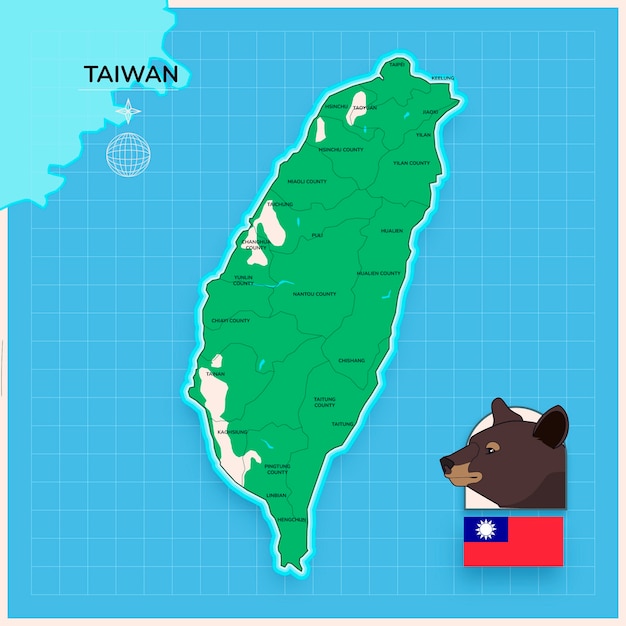 Ilustración del mapa de Taiwán dibujado a mano