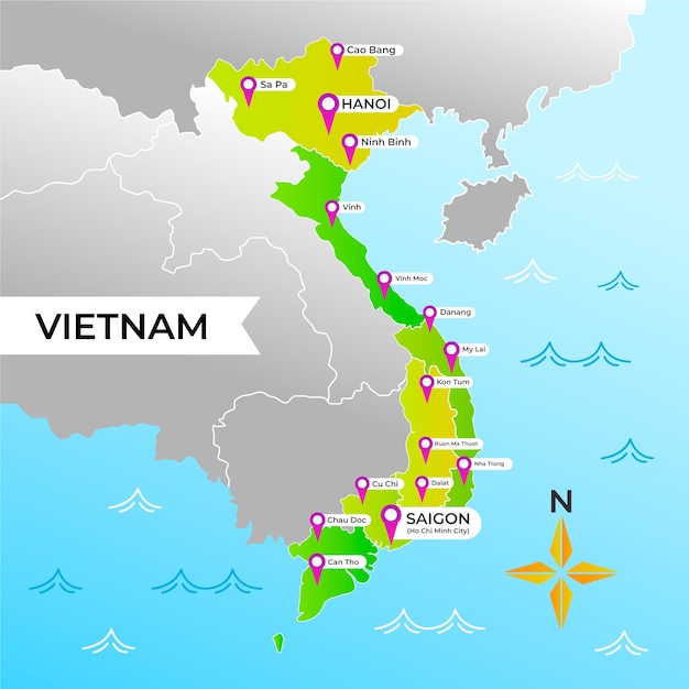 Ilustración del mapa de Vietnam con gradiente