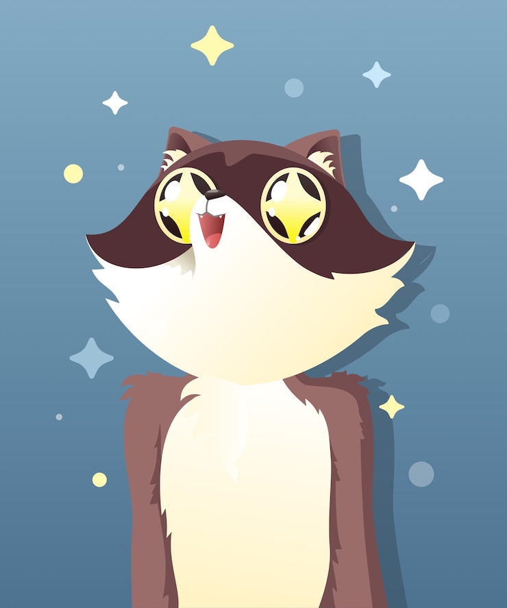 Vector ilustración de un mapache encantado cuyos ojos brillan con deleite