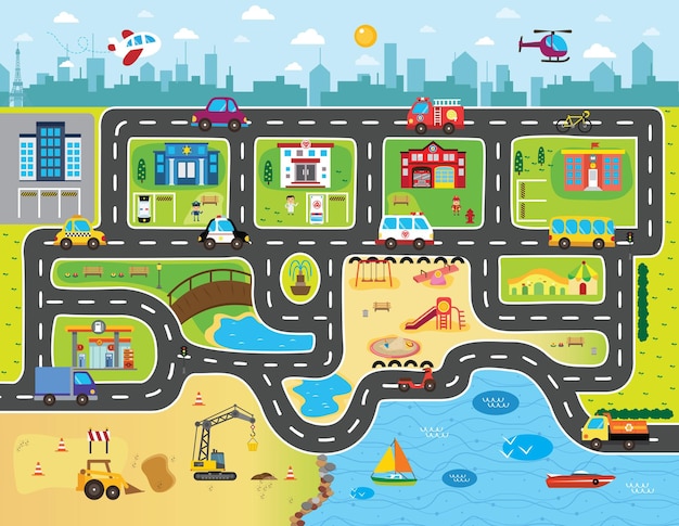 Alfombras para niños, mapa de la ciudad, carros de conducción de carretera,  mapa de la ciudad, para niños, niñas, niños pequeños, alfombra de juego