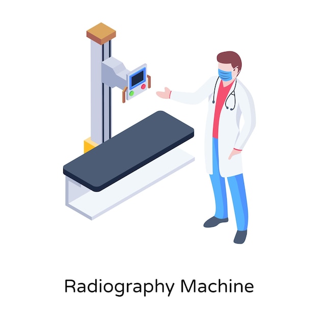 Ilustración de máquina de radiografía en diseño isométrico