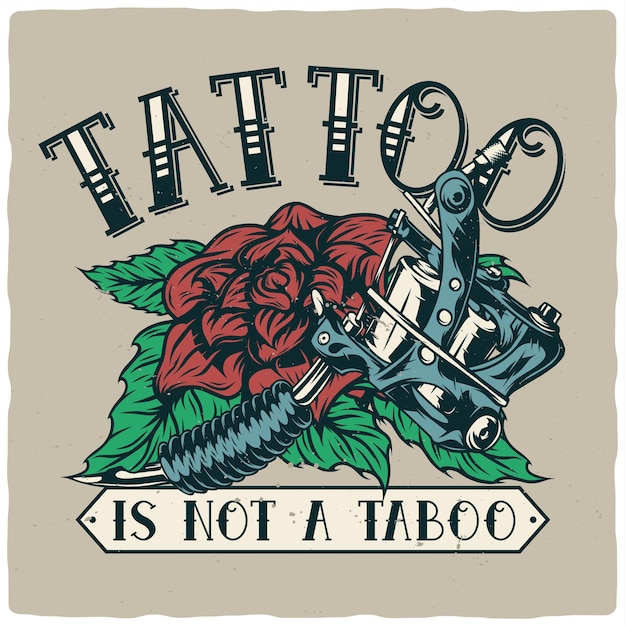 Vector ilustración de máquina de tatuaje y rosa