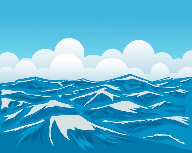 ilustración del mar en detalles con nubes