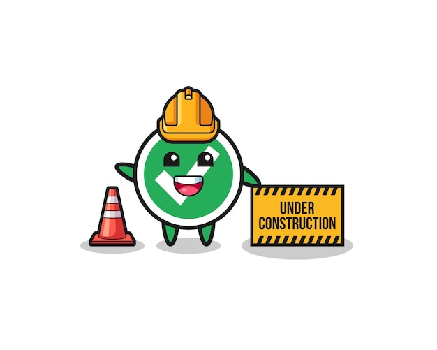 Ilustración de marca de verificación con banner en construcción