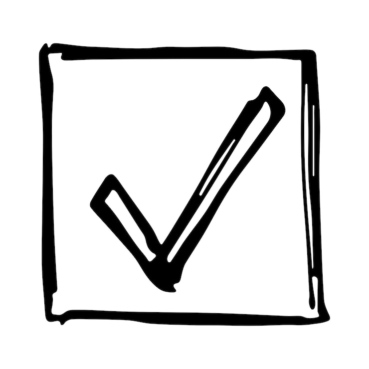 Vector ilustración de marca de verificación dibujada a mano clipart del signo derecho del marcador caja de verificación de garabateo de tinta un solo elemento