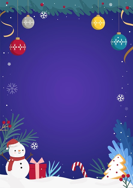 Una ilustración de marco de una decoración de árbol de Navidad con un fondo morado.