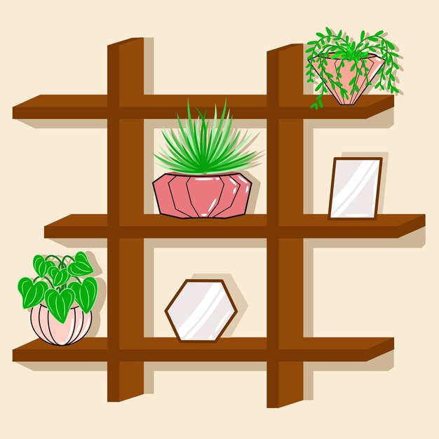 Ilustración marco de madera o estante para decoración de paredes o fondo