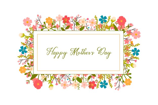 Ilustración de marco de pancarta festiva de flores de primavera con la inscripción Día de la Madre
