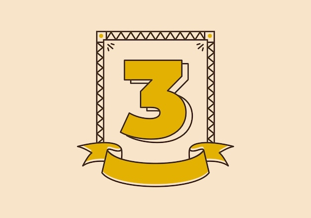 Ilustración de marco retro con el número tres en él