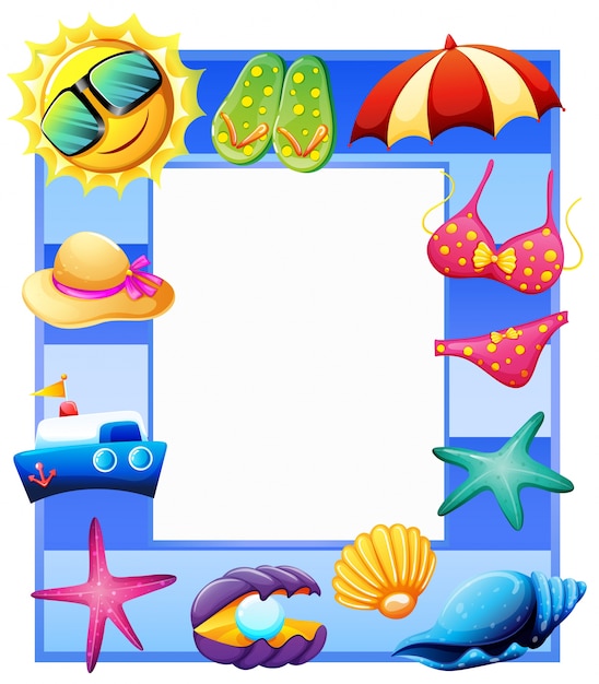 Ilustración de un marco para el verano sobre un fondo blanco